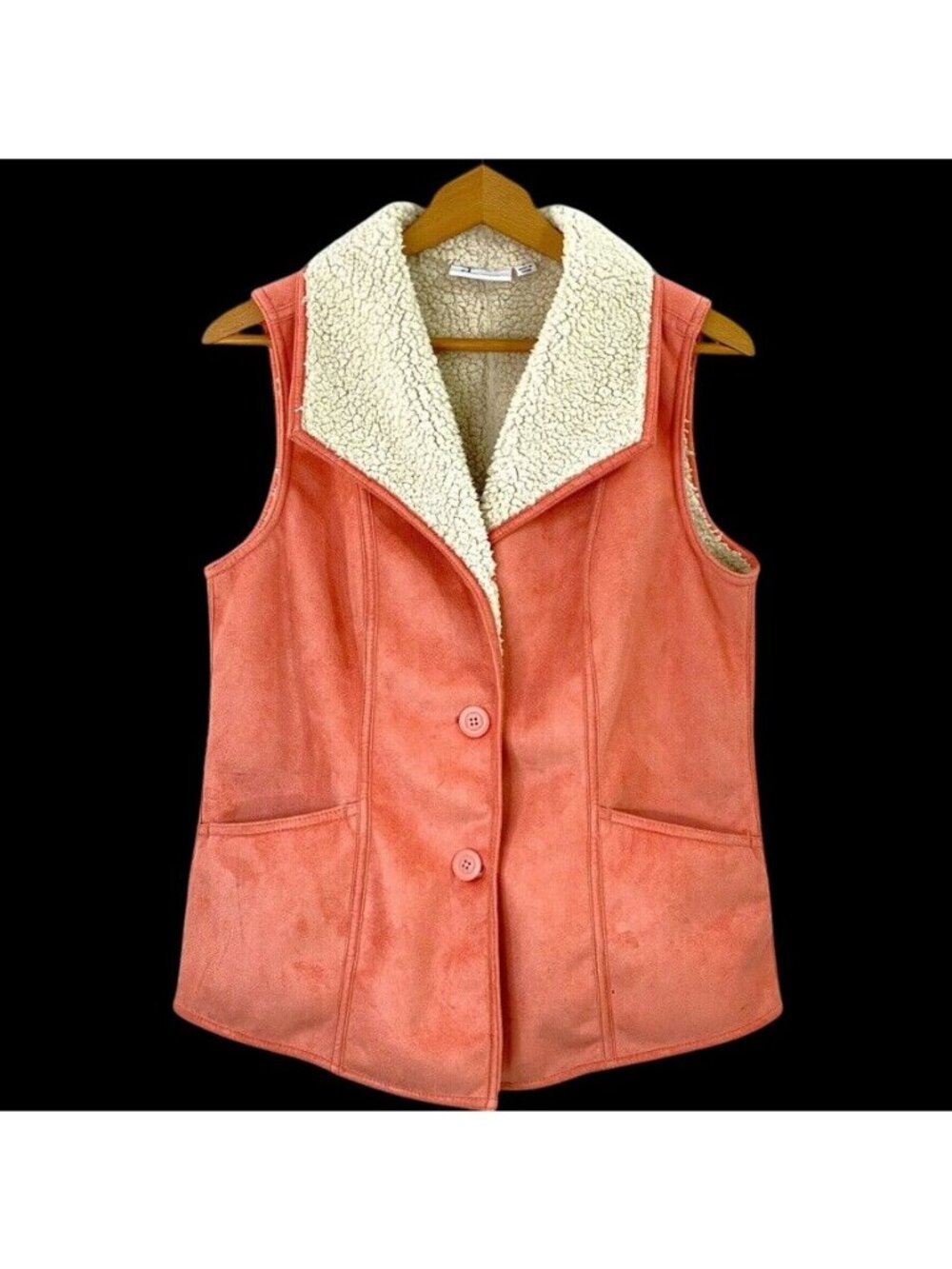 Suede Womens Vest Sz S Faux Sherpa Lining Peach Beige D & Co. Denim & Company